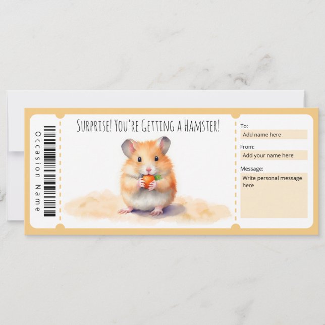Invitation Certificat cadeau Hamster modifiable (Devant)