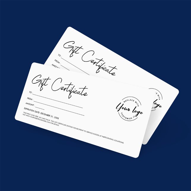 Invitation Certificat cadeau Logo personnalisé de script mode (Customizable gift certificate with business logo, digital download and print available.)