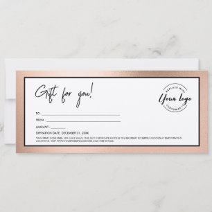 Invitation Certificat Cadeau Moderne Rose Gold Ajouter Logo