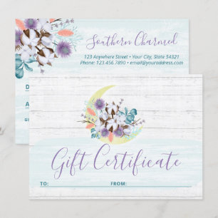 Invitation Certificat cadeau Southern Floral Cotton Moon Card
