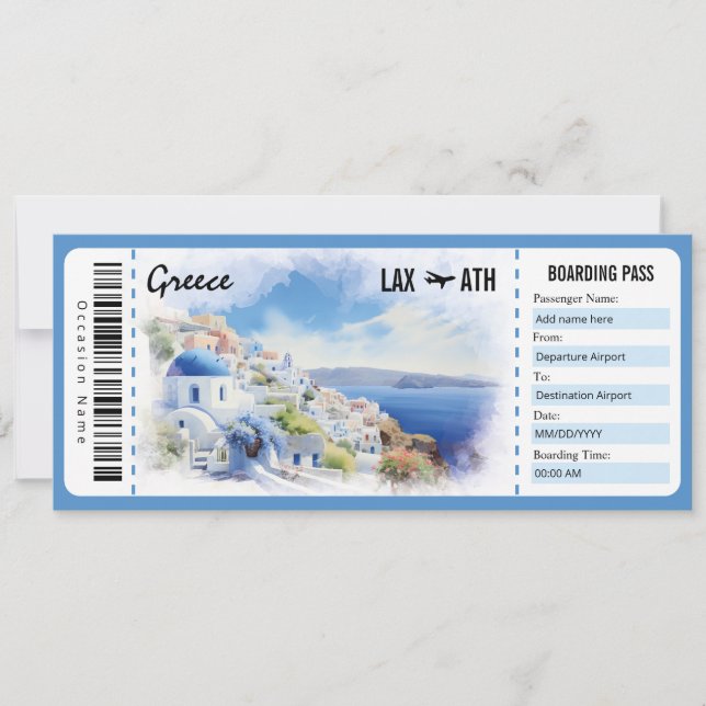 Invitation Certificat cadeau Surprise Greece Boarding Pass (Devant)