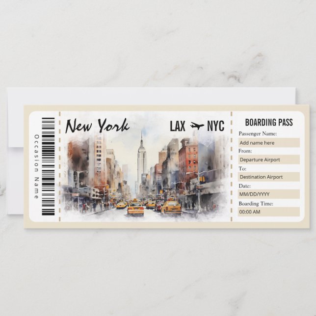 Invitation Certificat cadeau Surprise New York Boarding Pass (Devant)