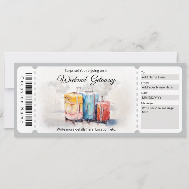 Invitation Certificat cadeau Surprise Weekend Getaway (Devant)