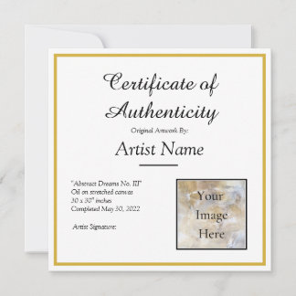 Invitation Certificat carré d'authenticité Art Photo
