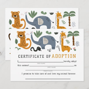Invitation Certificat d'adoption animale Deux enfants sauvage