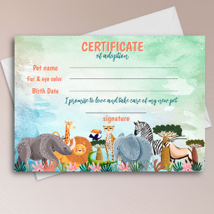 Invitation Certificat d'adoption d'animal de jungle Safari po