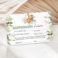 Certificat d'adoption d'animaux sauvages de Safari