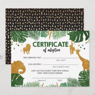 Invitation Certificat d'adoption d'animaux sauvages Safari An