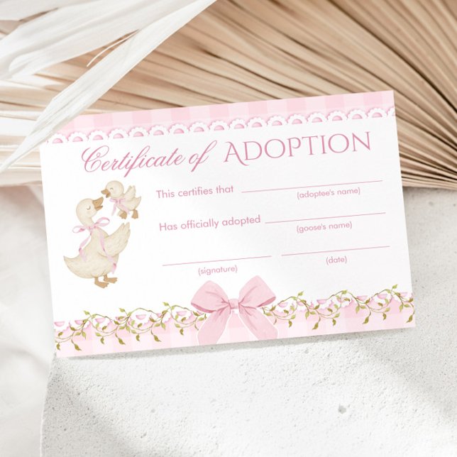 Invitation Certificat d'adoption de l'oie ridicule Gingham ro (Créateur téléchargé)