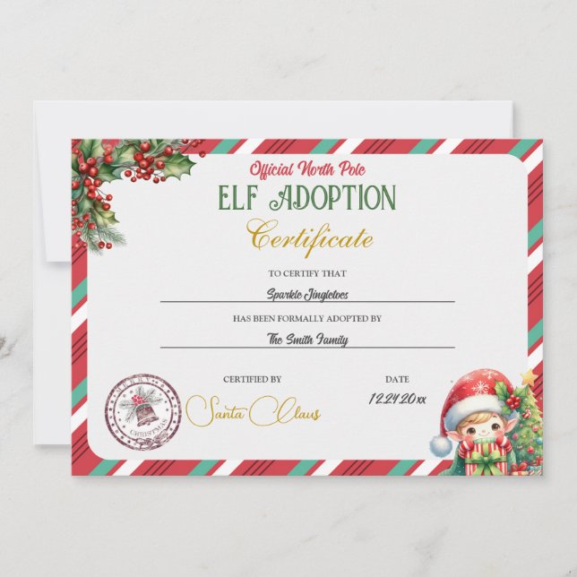 Invitation Certificat d'adoption Elf (Devant)