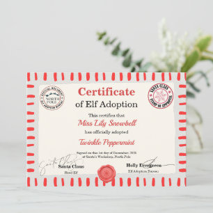 Invitation Certificat d'adoption officiel de lutin du Pôle No