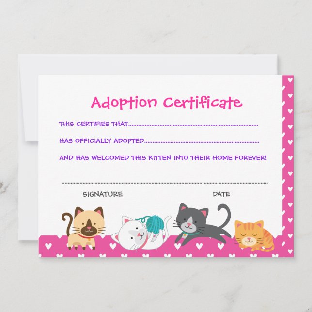 Invitation Certificat d'adoption pour animaux de compagnie, a (Devant)