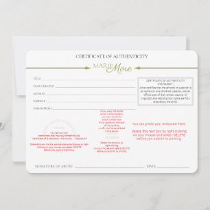 Invitation Certificat d'authenticité