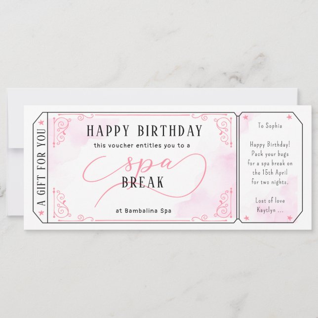 Invitation Certificat de bon rose de massage de jour personna (Devant)
