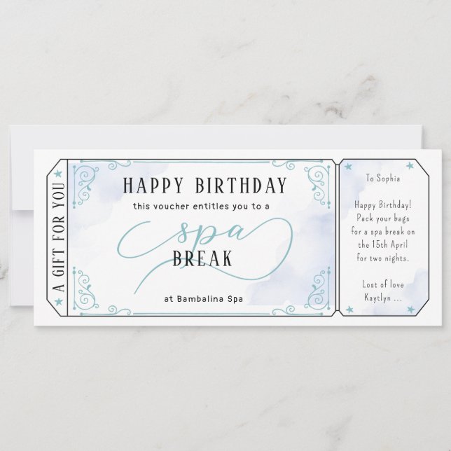 Invitation Certificat de coupon bleu de massage de jour perso (Devant)