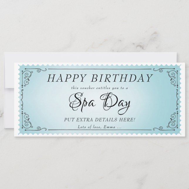 Invitation Certificat de coupon bleu de massage de jour perso (Devant)