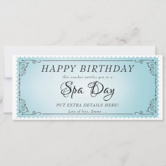 Invitation Certificat de coupon bleu de massage de jour perso