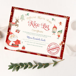 Invitation Certificat de la liste des gentils du Père Noël