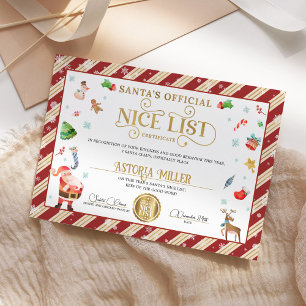 Invitation Certificat de liste des gentils de Noël de Santa o