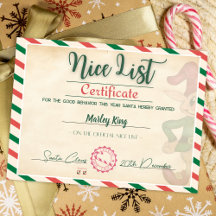 Certificat de liste sage du Père Noël mignon 