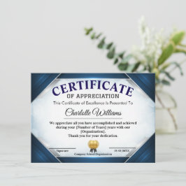 Invitation Certificat de reconnaissance bleu professionnel
