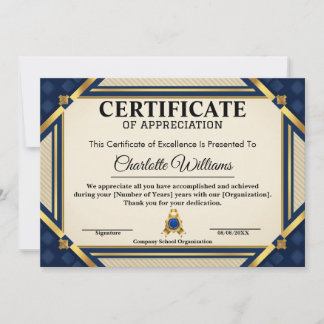 Invitation Certificat de reconnaissance des employés Bleu Or