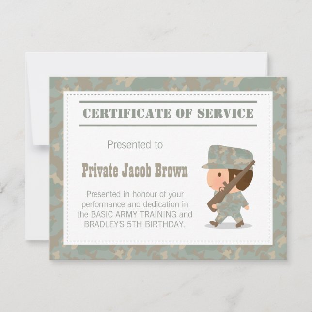 Invitation Certificat de service de l'armée Merci Anniversair (Devant)