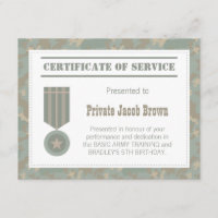 Certificat de service de l'armée Merci Appréciatio