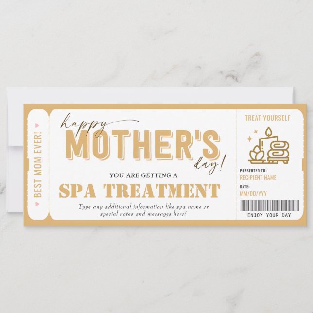 Invitation Certificat du Spa cadeau de fête des mères personn (Devant)