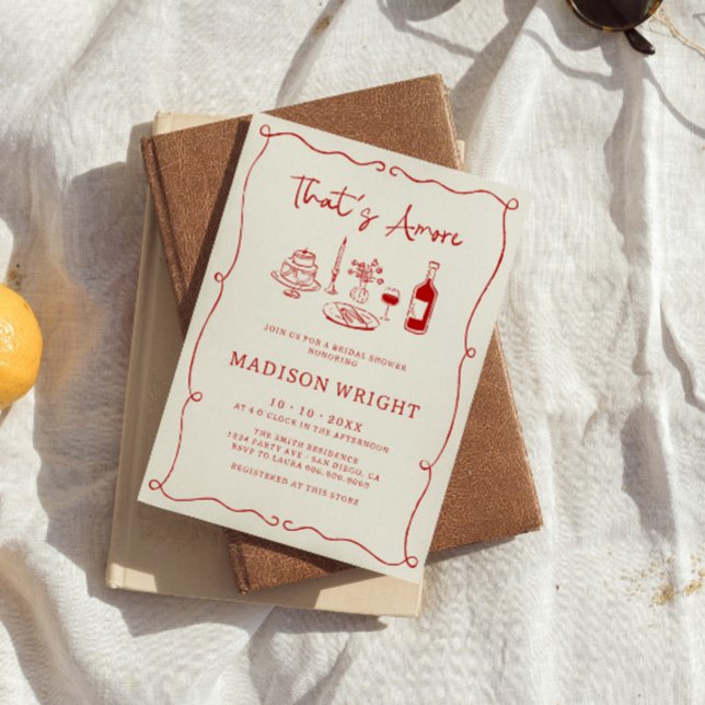 Invitation C'est Amore Italien Rouge Main Tirée Fête des mari (Créateur téléchargé)