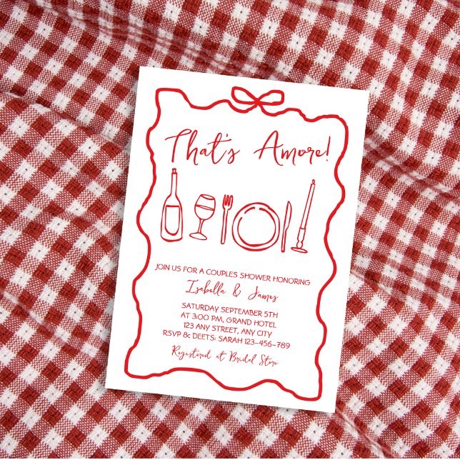 Invitation C'est Amore Main Drawn Couples Italien Douche (that's amore italian hand drawn red handwritten couples shower)
