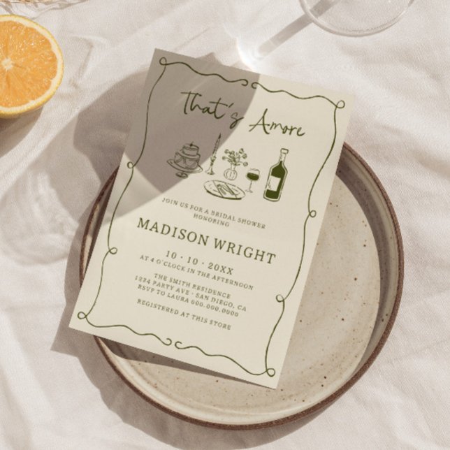 Invitation C'est Amore Olive Green Hand Fête des mariées tiré (Créateur téléchargé)