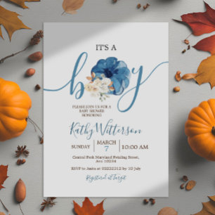 Invitation C'est Boy Navy Citrouille Rustic Floral Baby showe