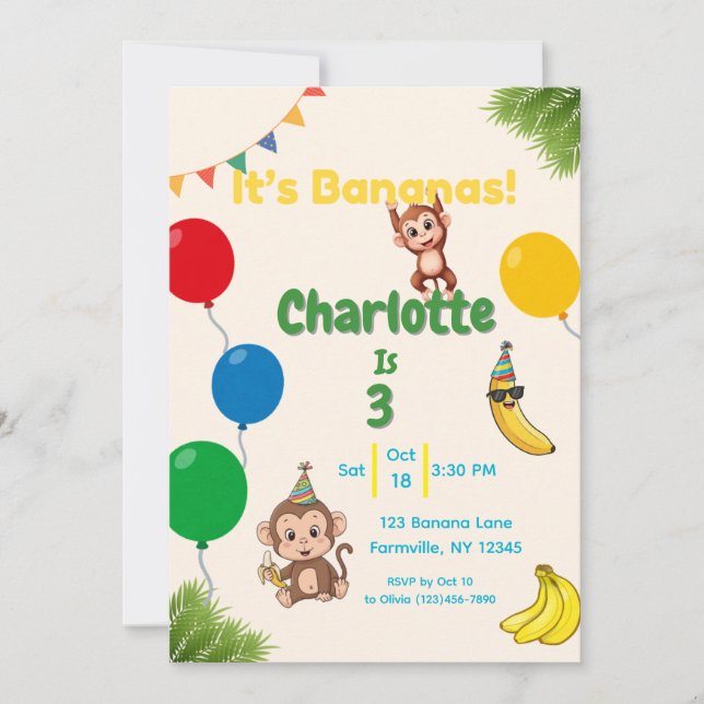 Invitation C'est des bananes Anniversaire - Flies du temps (Devant)