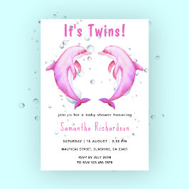 Invitation C'est des jumeaux dauphins sous le Baby shower mar
