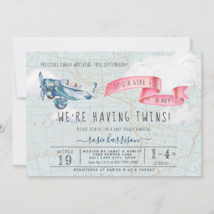 Invitation C'est des jumeaux garçon fille   Baby Shower vinta