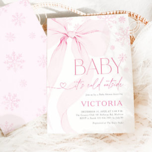 Invitation C'est Froid Dehors Fille au Ruban Rose Baby Shower