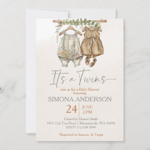 Invitation C'est jumeaux boho vêtements nursery baby shower