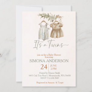 Invitation C'est jumeaux boho vêtements nursery baby shower