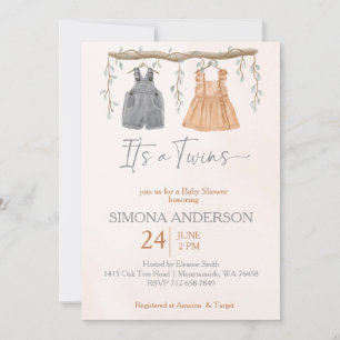 Invitation C'est jumeaux boho vêtements nursery baby shower