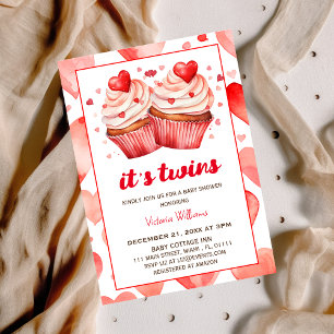 Invitation C'est jumeaux coeur valentine cupcake baby shower