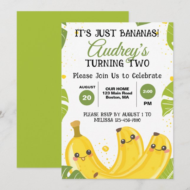 Invitation C'est juste de la banane à tout âge fête d'anniver (Devant / Derrière)