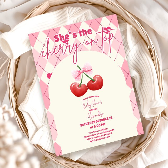 Invitation C'est la cerise sur le Baby shower supérieur (Créateur téléchargé)