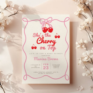 Invitation C'est la cerise sur le baby shower supérieur