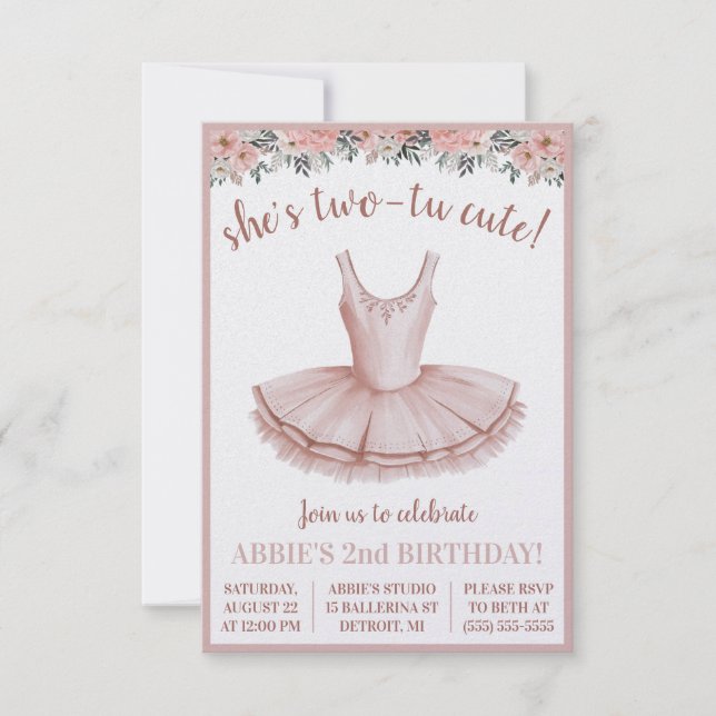 Invitation C'est la Deux-Tu Cute ! Ballerina 2ème anniversair (Devant)