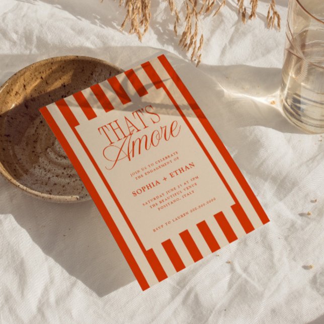 Invitation C'est la fête de fiançailles Amore Red Stripes (Créateur téléchargé)