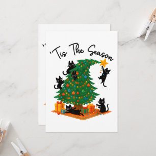 Invitation C'est la saison Arbre de Noël Chat noir mignon
