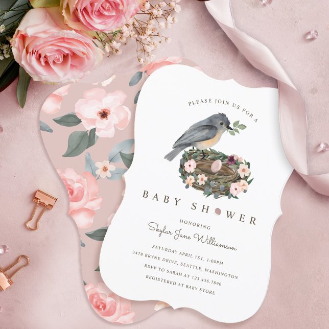Invitation C'est le Baby shower de nid d'oiseaux floraux rose (Créateur téléchargé)