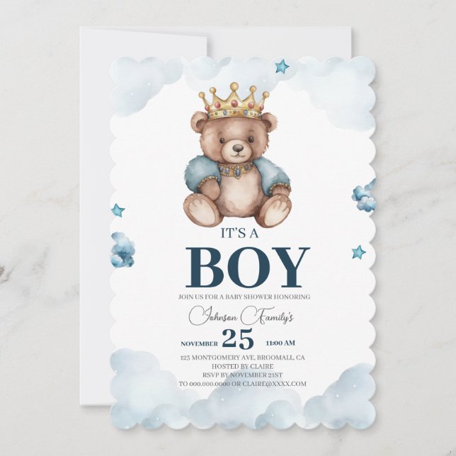 Invitation C'EST LE Baby shower D'Ours GARÇON (Devant)