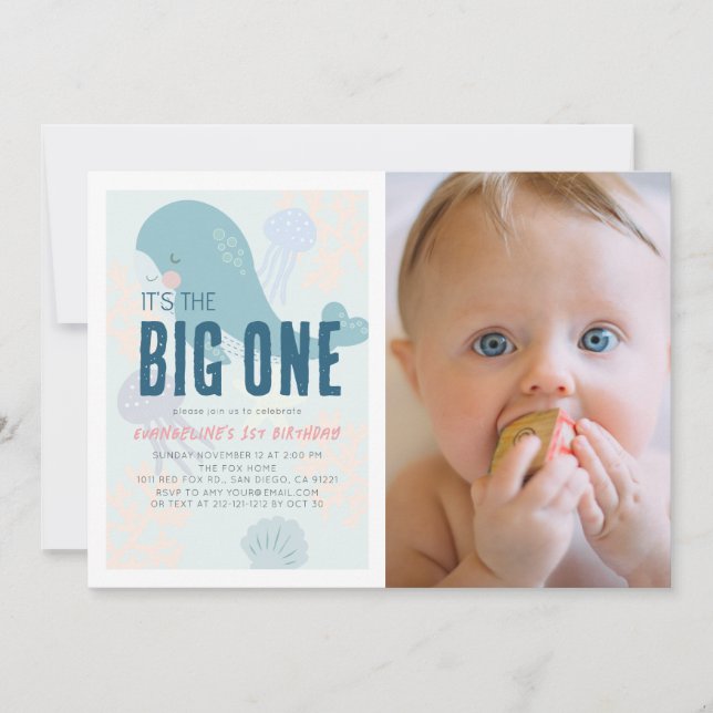 Invitation C'est le Big One Blue Whale 1st Birthday Photo (Devant)